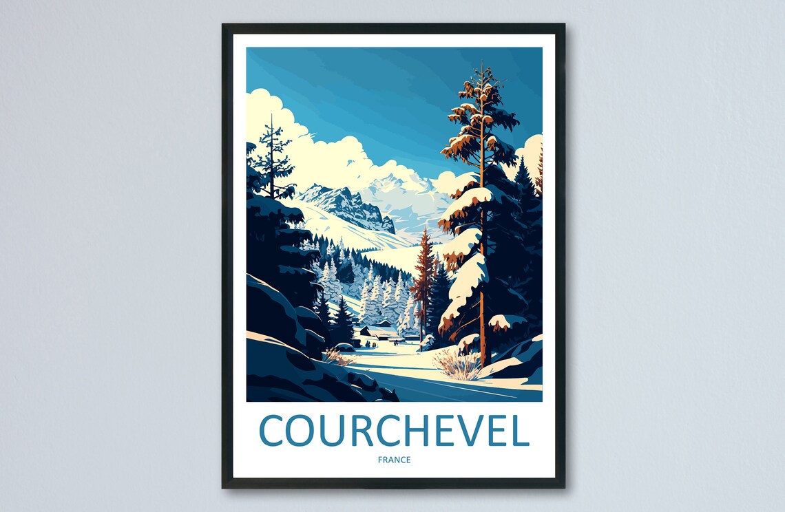 Courchevel France Snowy Alpine Ski Resort Winter Travel Poster