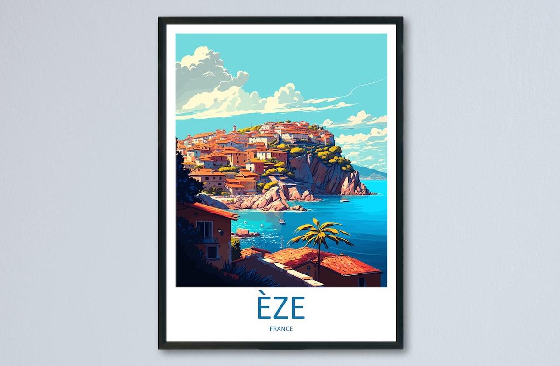 Eze Travel Poster, France Coastal Artwork