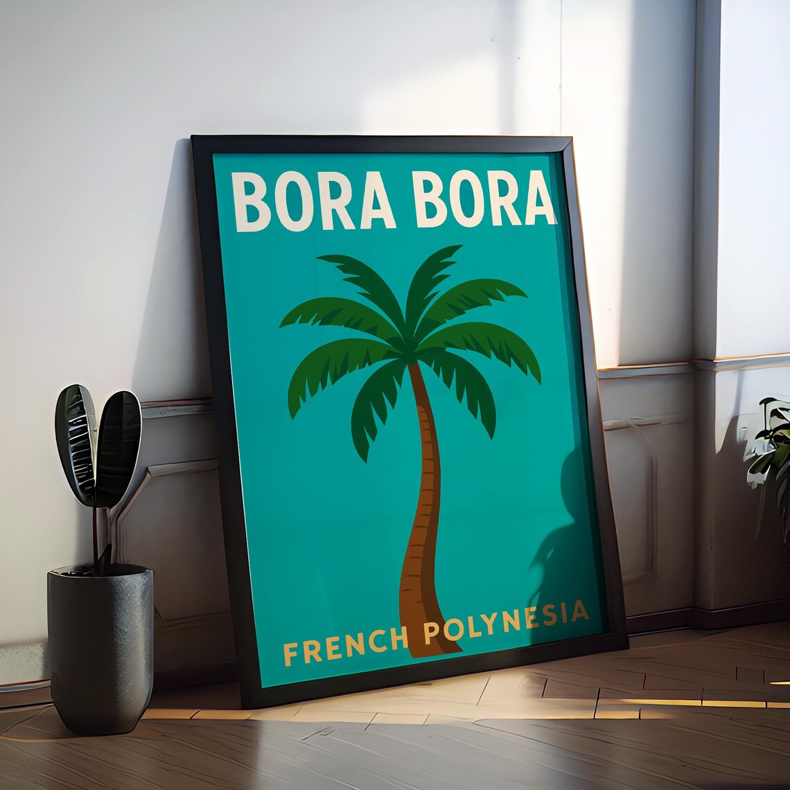 Bora Bora French Polynesia Palm Tree Tropical Island Travel Poster