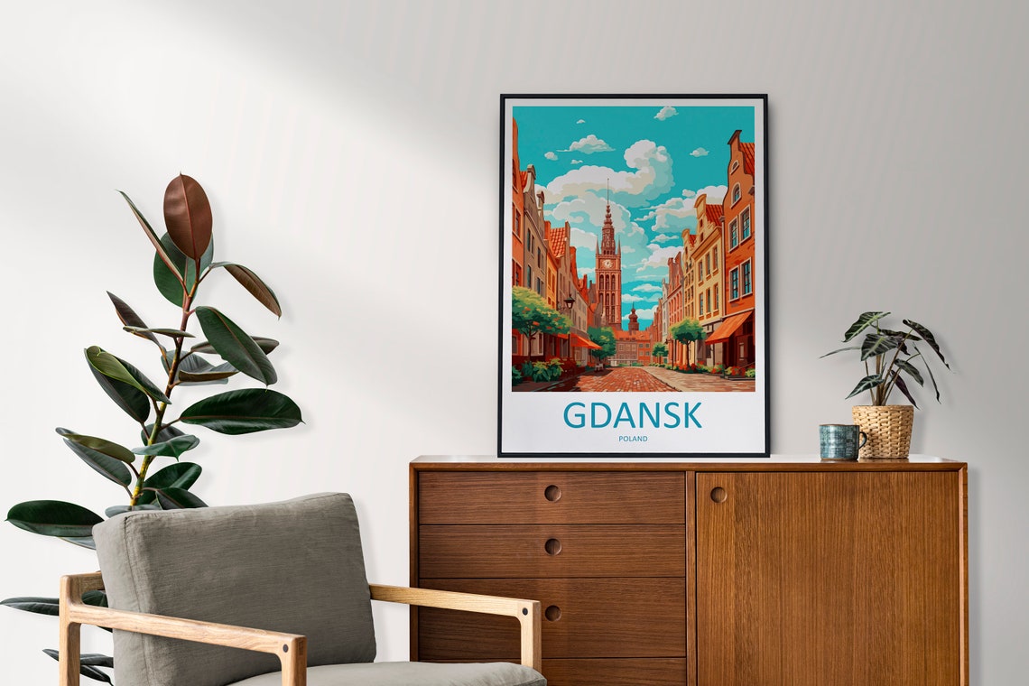Gdansk Poland Baltic Old Town Clock Tower Cobbled Street Poster - Image 2