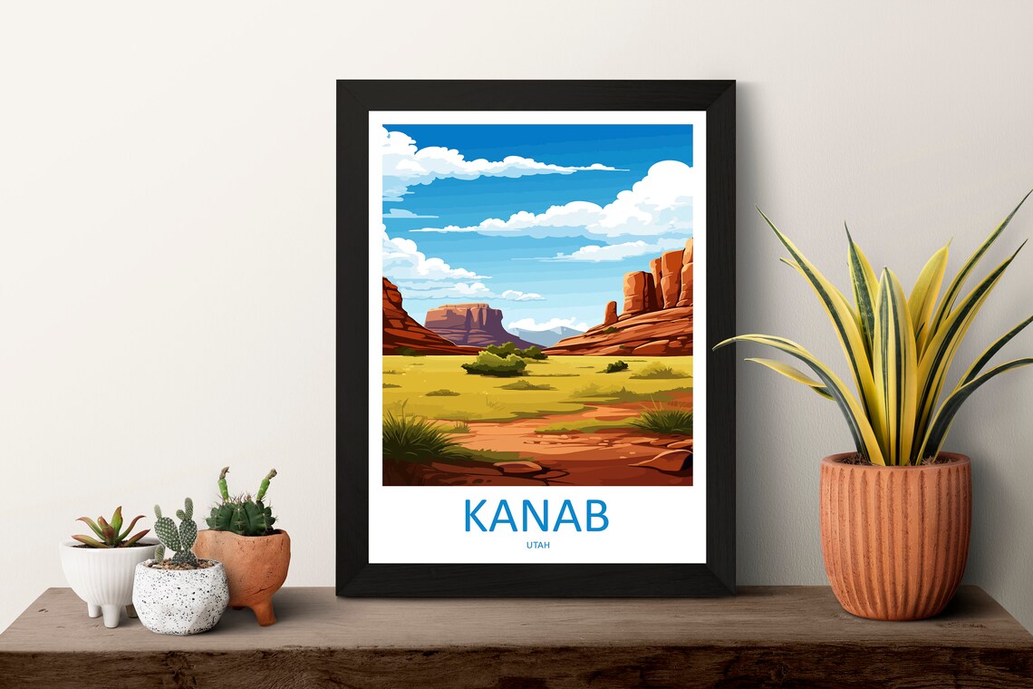Kanab Utah Red Rock Desert Canyon Trail Retro Style Travel Poster - Image 3