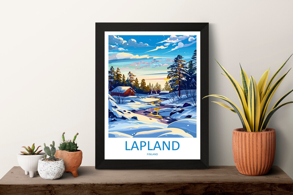 Lapland Finland Winter River Cabin Arctic Sunset Snow Poster - Image 3