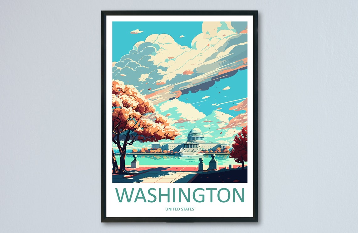 Washington DC Capitol Building with Blossoming Trees Cityscape Poster