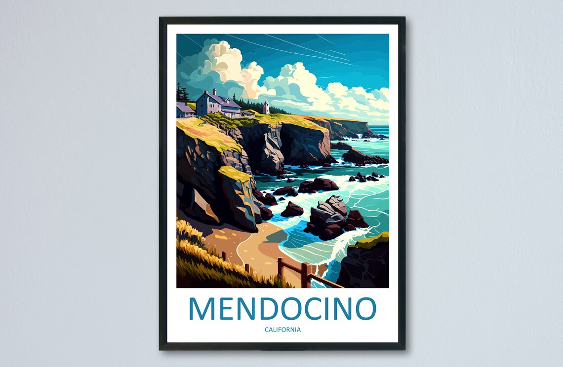 Mendocino Travel Poster, California Place Print