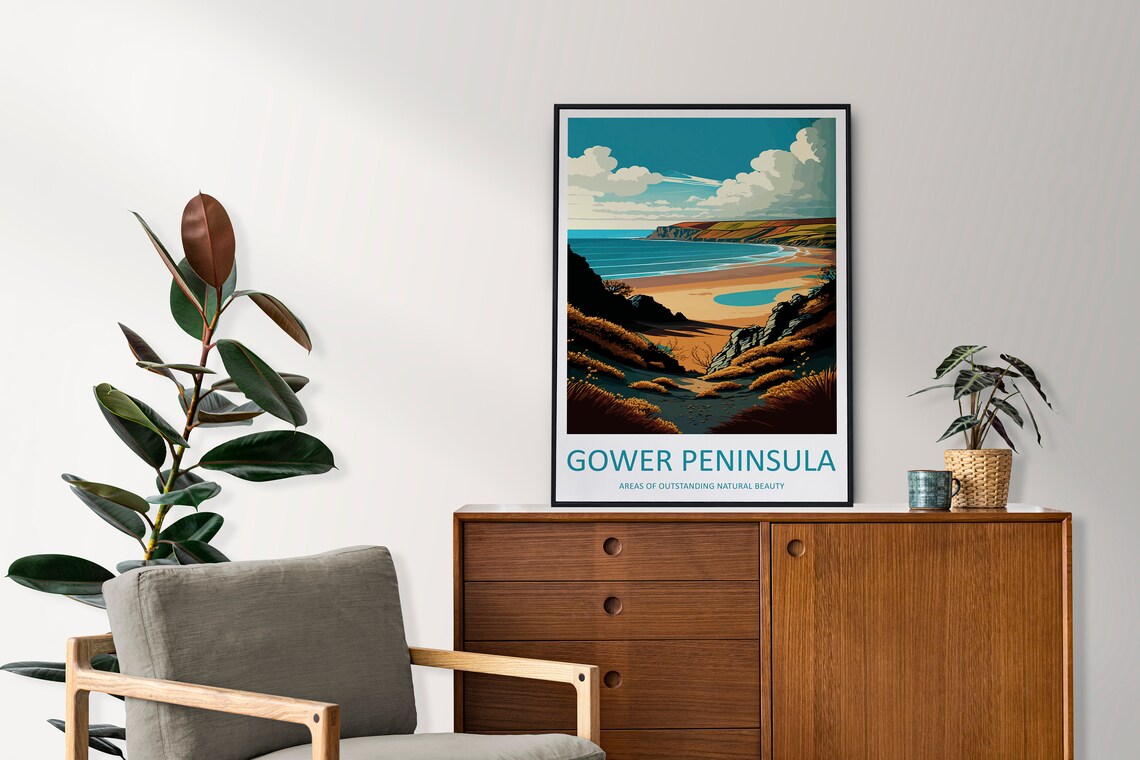 Gower Peninsula Travel Poster, Wales Coastal Region - Image 2