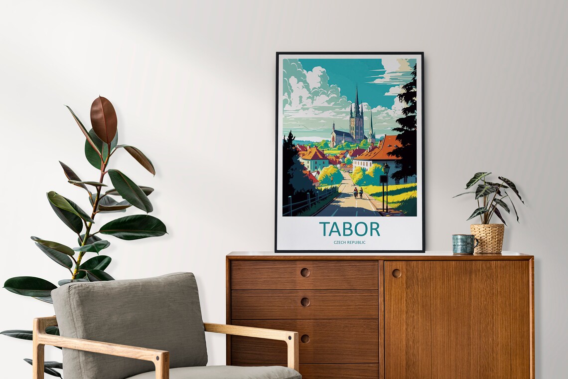 Tabor Czech Republic Old Town Church Spire Sunny Street Travel Poster - Image 2