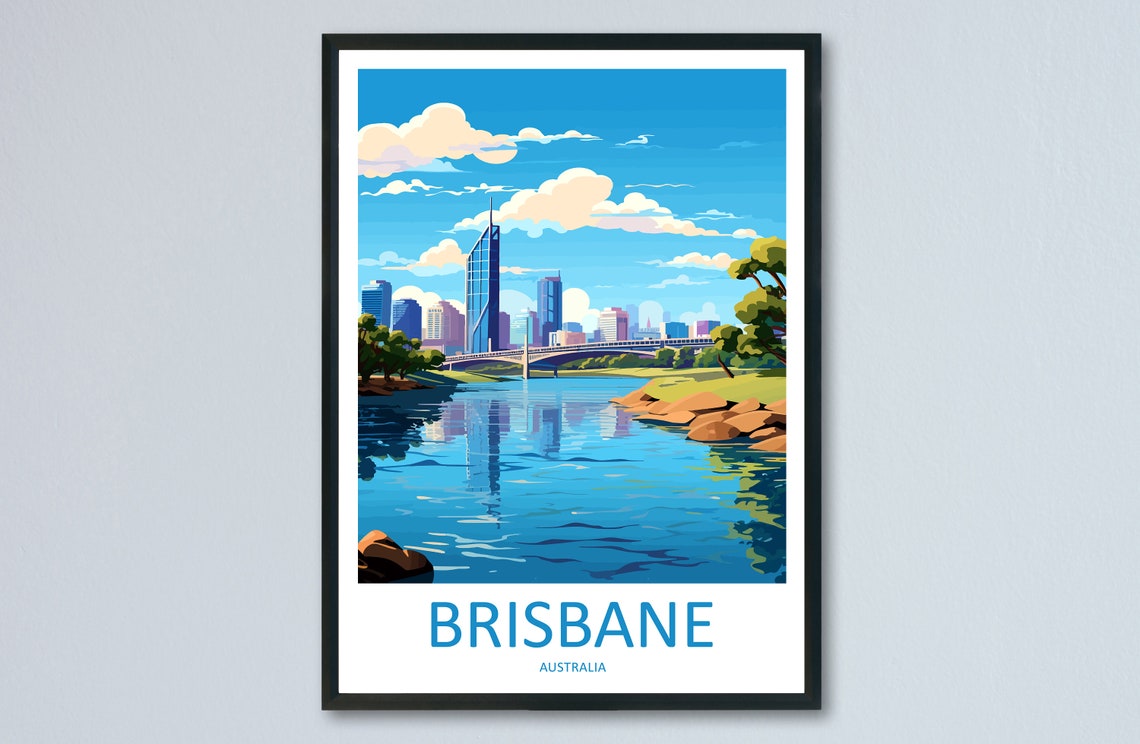 Brisbane City Skyline River Waterfront Australia Travel Poster