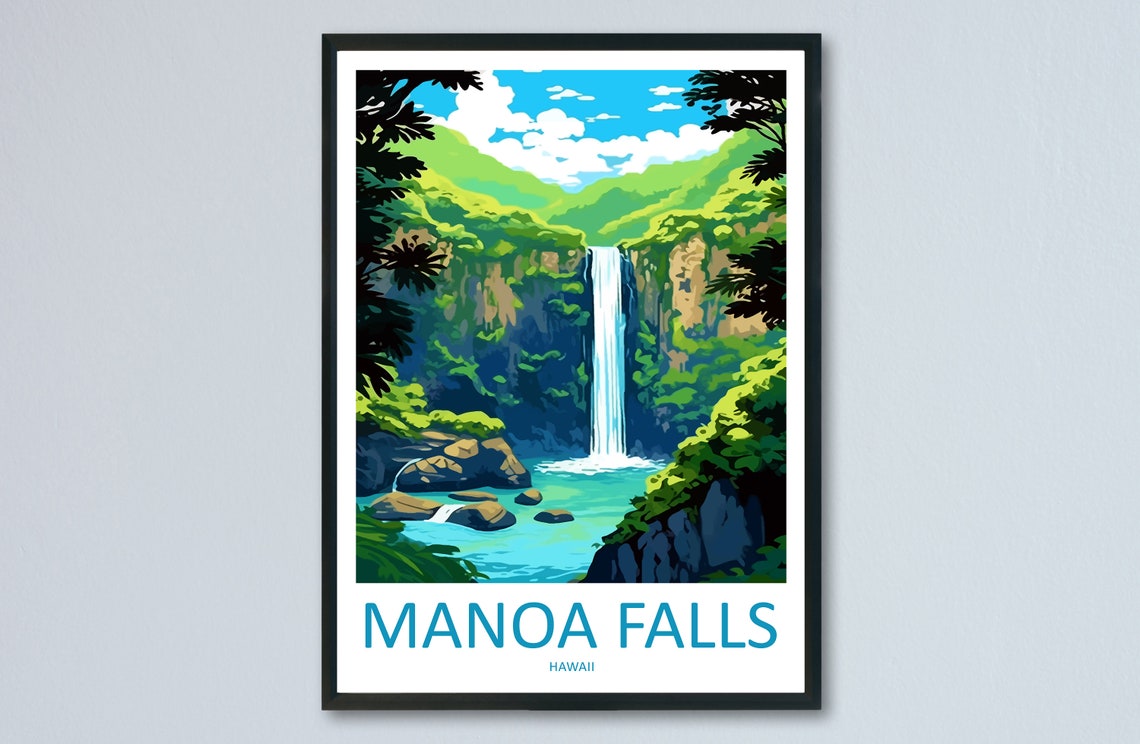 Manoa Falls Rainforest Waterfall Hawaii Nature Travel Poster
