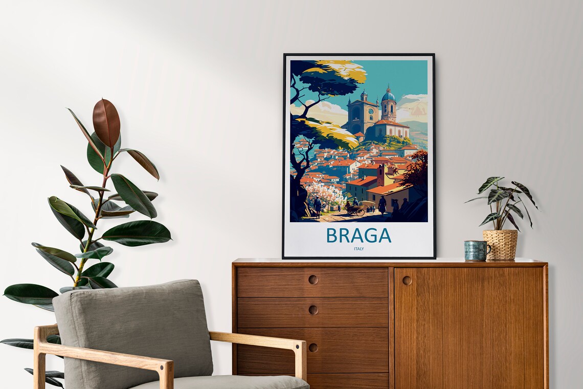 Braga Italy Hilltop Church Dome Old Town Golden Hour View Poster - Image 2