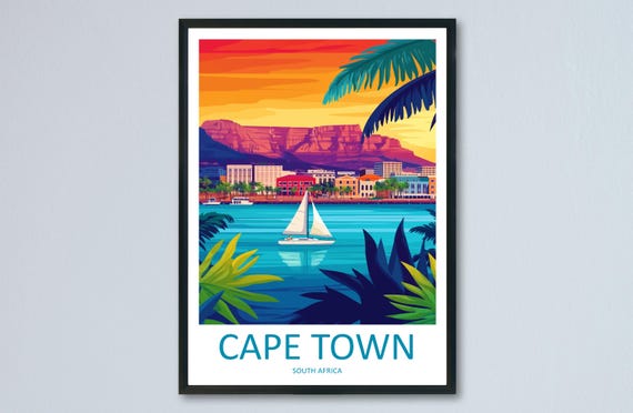 Cape Town Travel Print South Africa Wall Art City Landscape Poster Coastal Decor Gift For Nature Lover Table Mountain