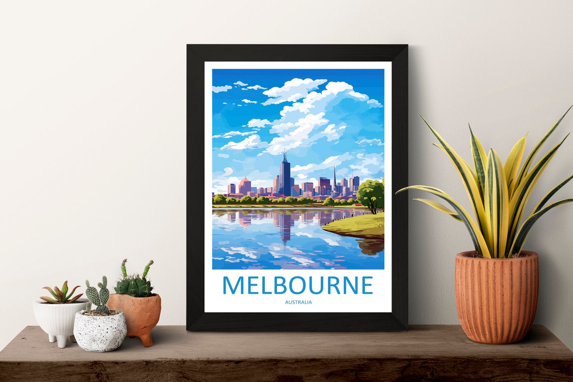 Melbourne Australia Blue Sky Skyline Poster Reflected on the River - Image 3