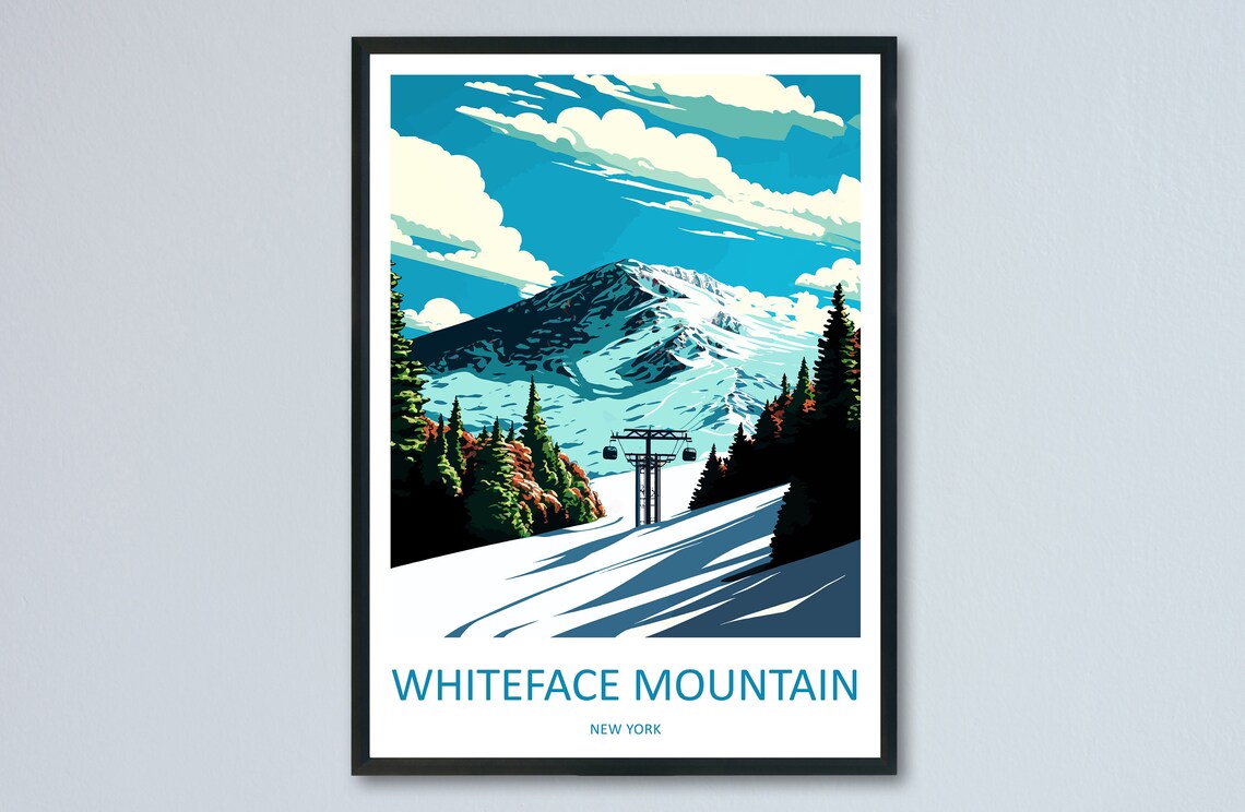 Whiteface Mountain New York Snowy Ski Peak Retro Travel Poster