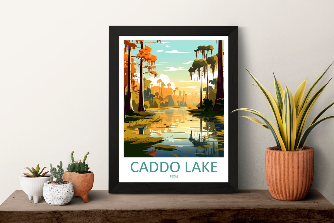 Caddo Lake Texas Cypress Swamp Bayou Sunset Travel Scene Poster - Image 3
