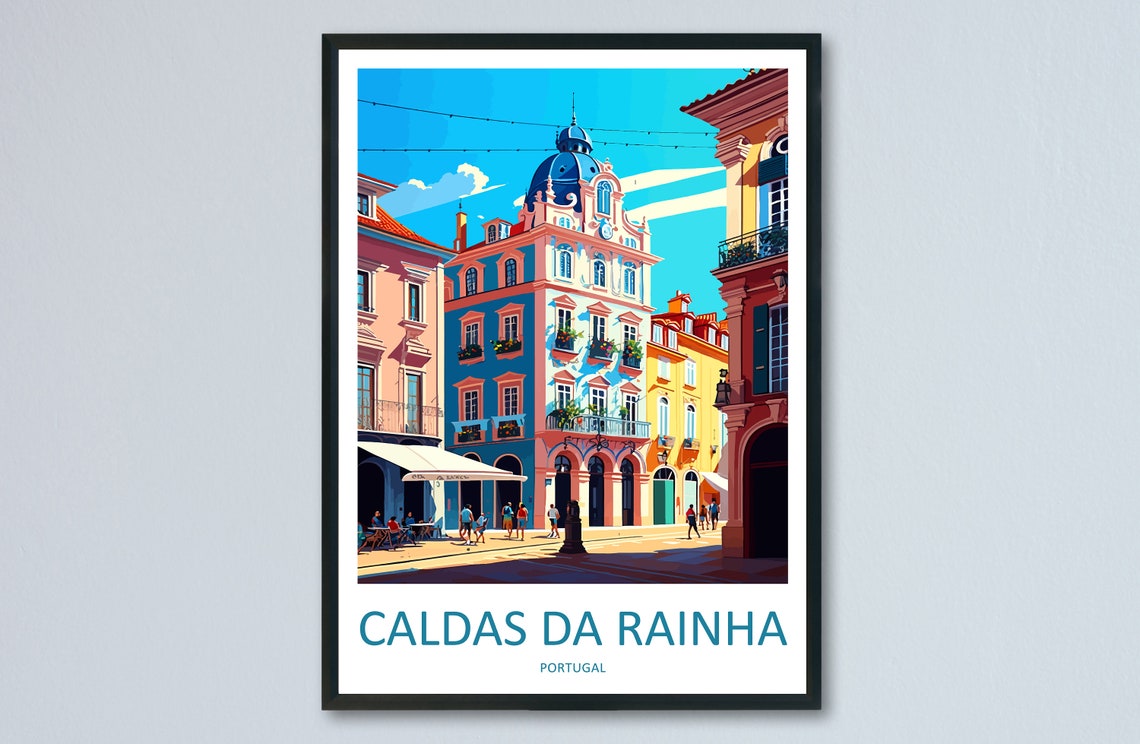 Caldas da Rainha Portugal Colorful Historic Square Travel Poster