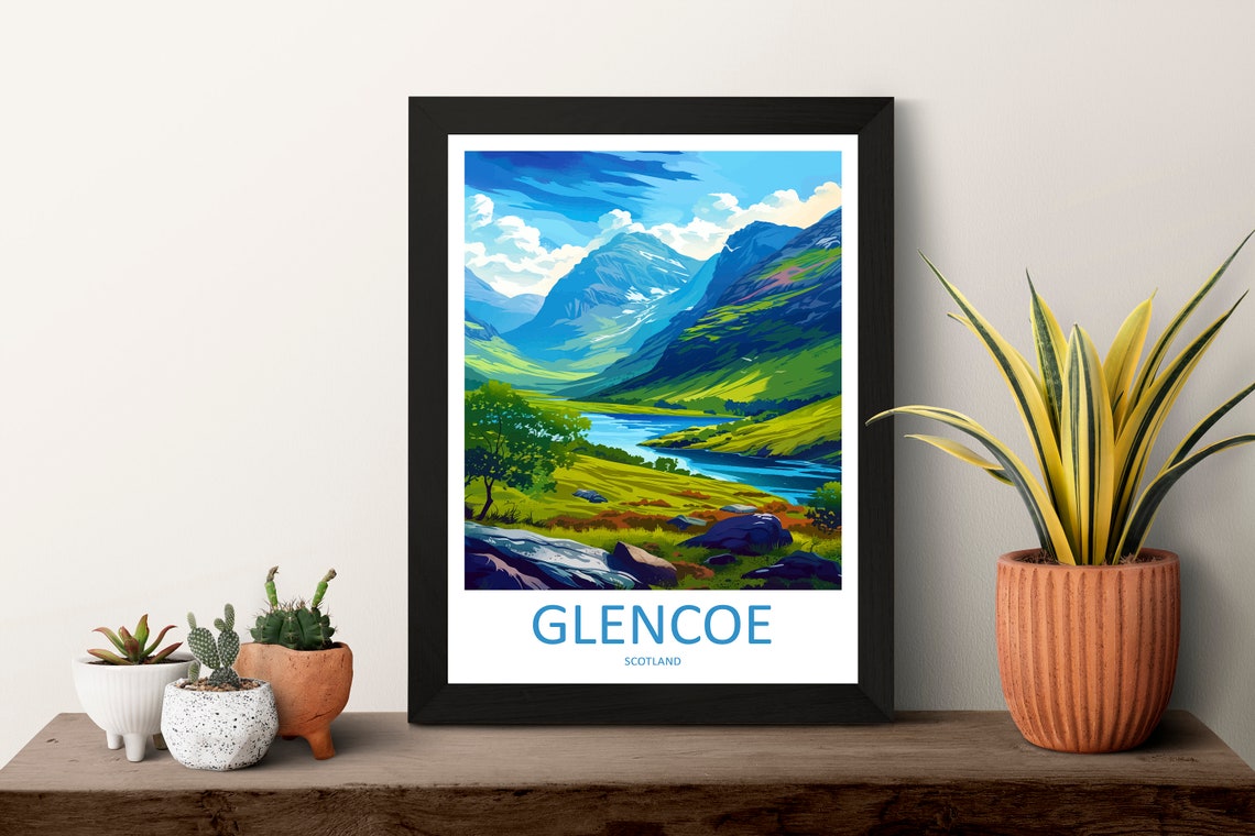 Glencoe Scotland Green Mountain Valley Loch Reflection View Poster - Image 3