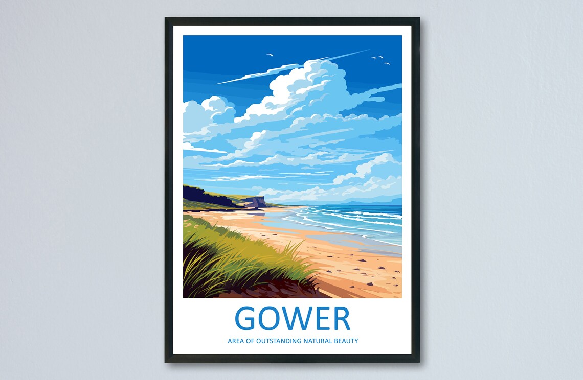Gower Peninsula Travel Poster, AONB Landscape