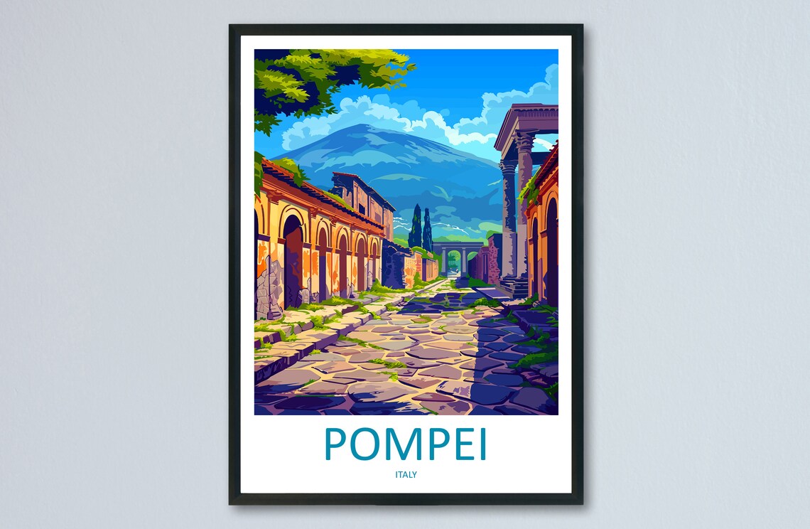 Pompei Italy Ancient Street Ruins Under Mount Vesuvius Poster