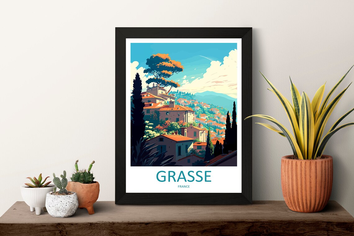 Grasse France Riviera Hilltop Old Town Cypress Trees Travel Poster - Image 3