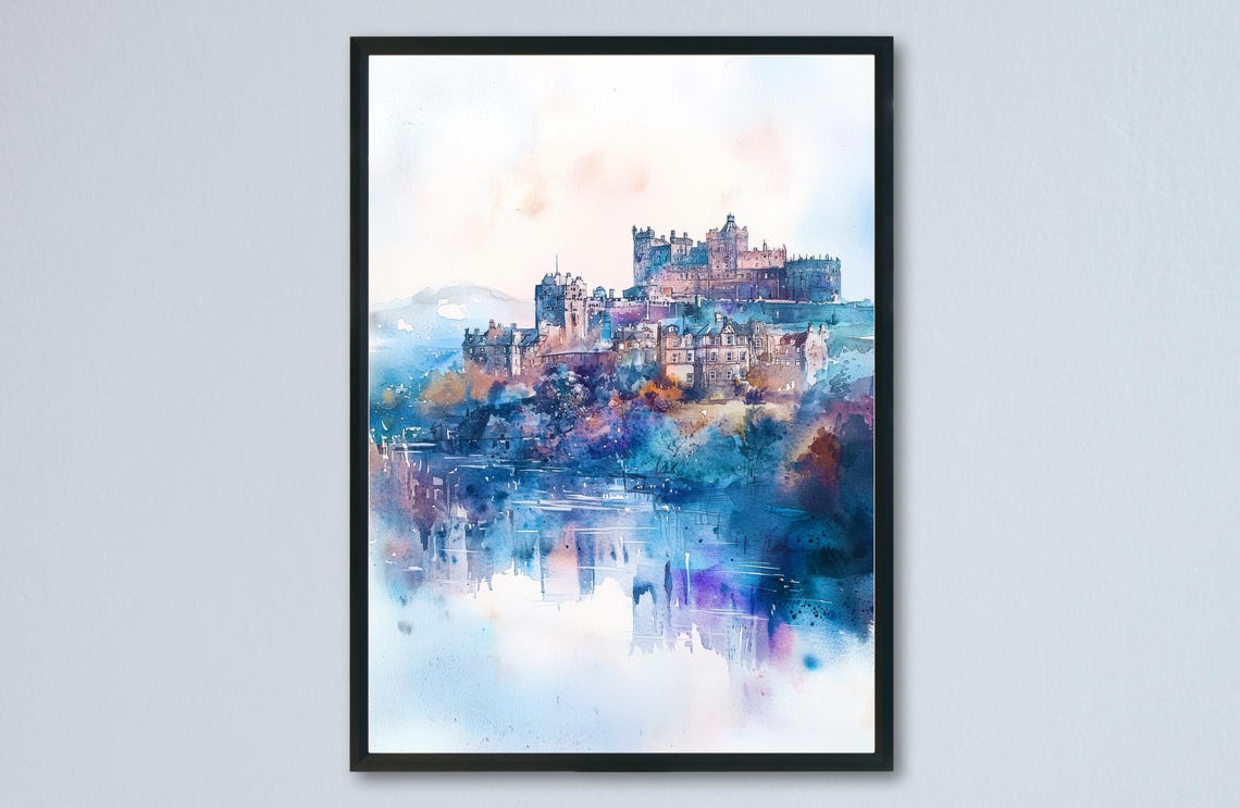 Stirling Castle Hill Reflection Watercolor Scottish Castle Poster