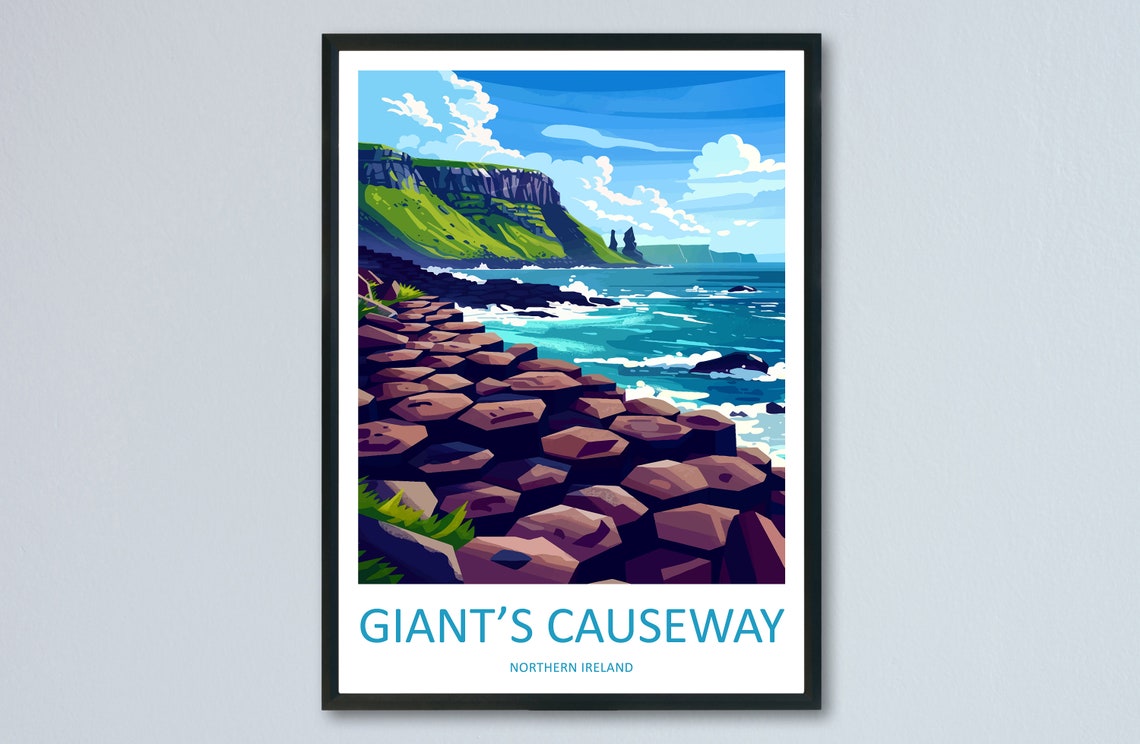 Giants Causeway Hexagonal Basalt Stones Atlantic Surf Poster