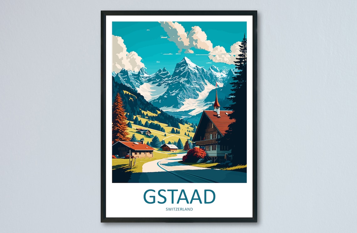 Gstaad Travel Poster, Switzerland Place Art Print