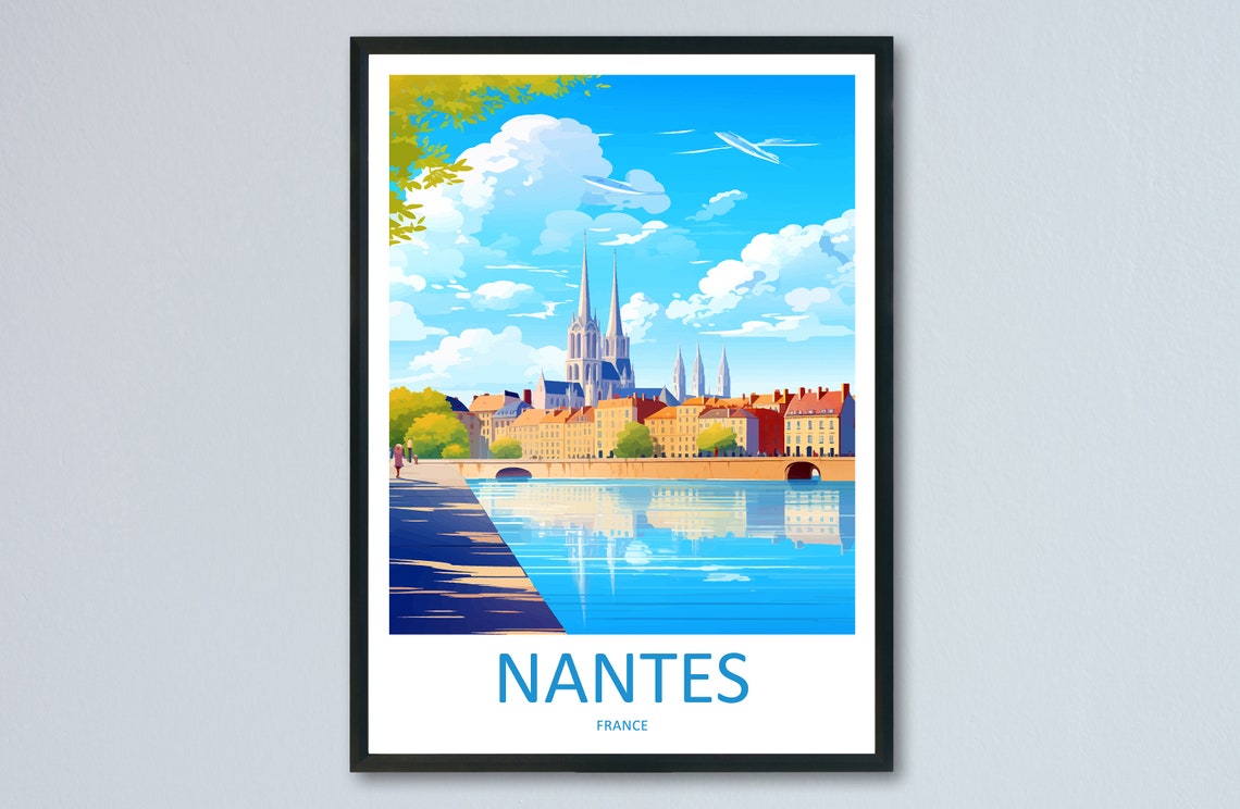 Nantes France Loire River Cathedral Skyline Summer Travel Poster