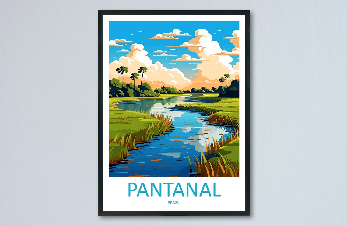 Pantanal Brazil Wetland River Palm Trees Sunset Clouds Poster
