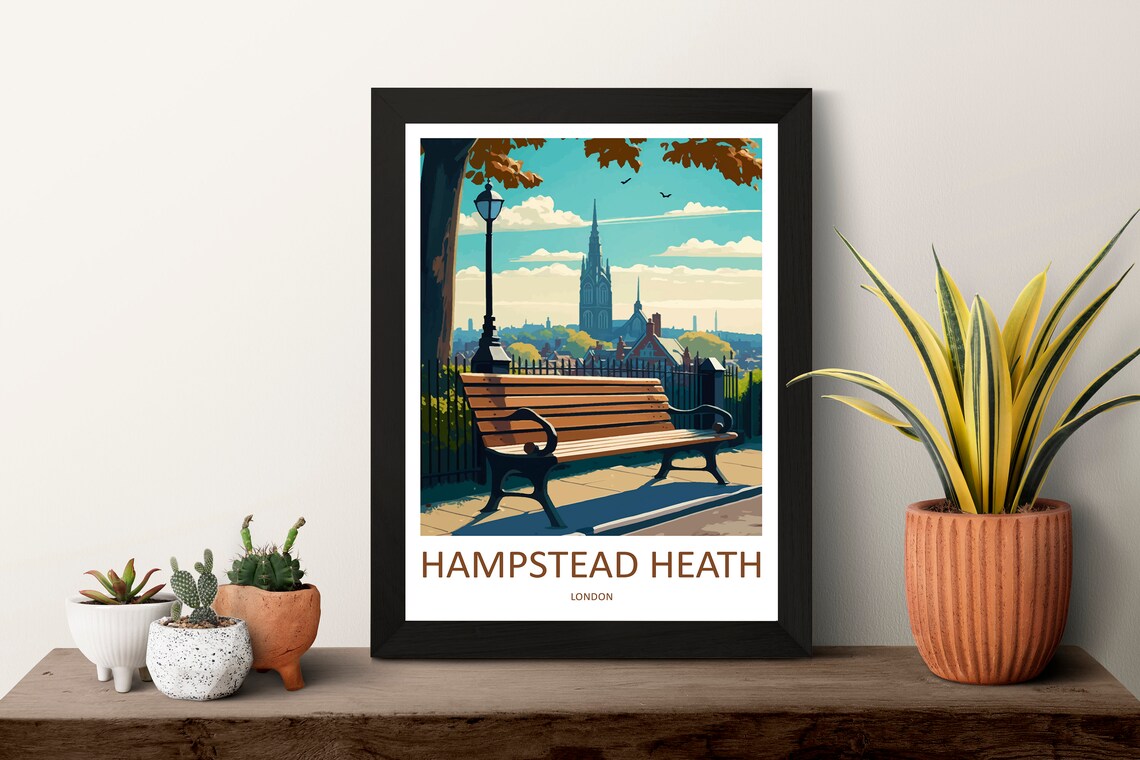 Hampstead Heath London Park Bench Autumn City View Art Poster - Image 3
