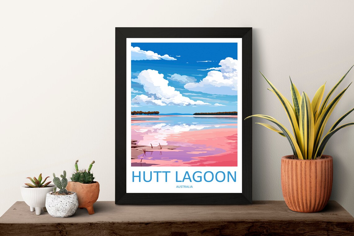 Hutt Lagoon Western Australia Pink Shores Lake Calm Travel Poster - Image 3