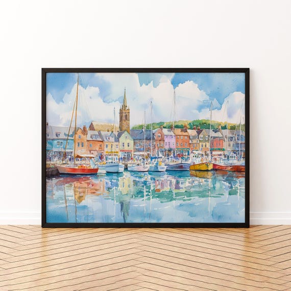 Padstow Cornwall Watercolor Poster Travel Print Coastal Town Painting Harbour Wall Art Seaside Decor Uk Souvenir