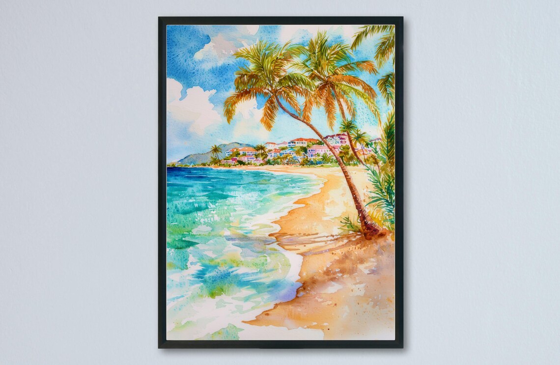 Saint Maarten Watercolor Poster, Travel Wall Art