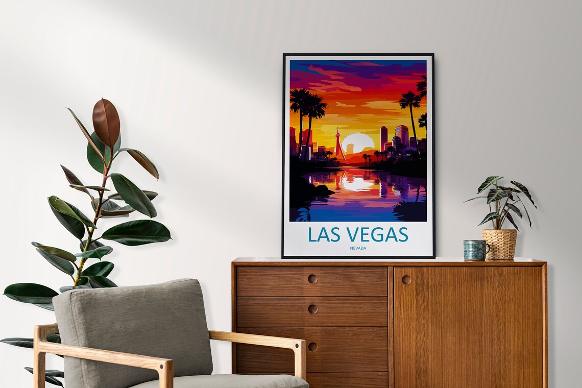 Las Vegas Nevada Sunset Skyline and Palm Trees Travel Poster - Image 2
