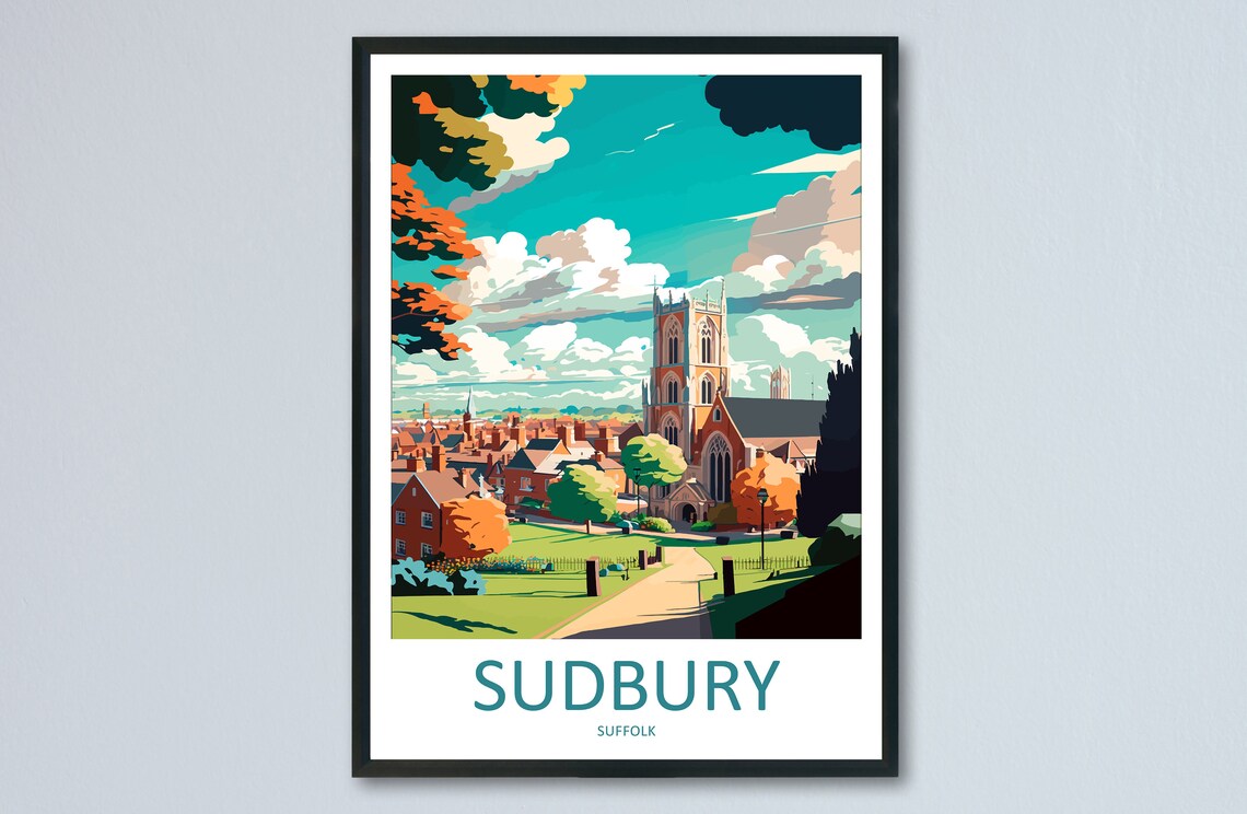Sudbury Suffolk England Church Town Skyline Colorful Art Travel Poster