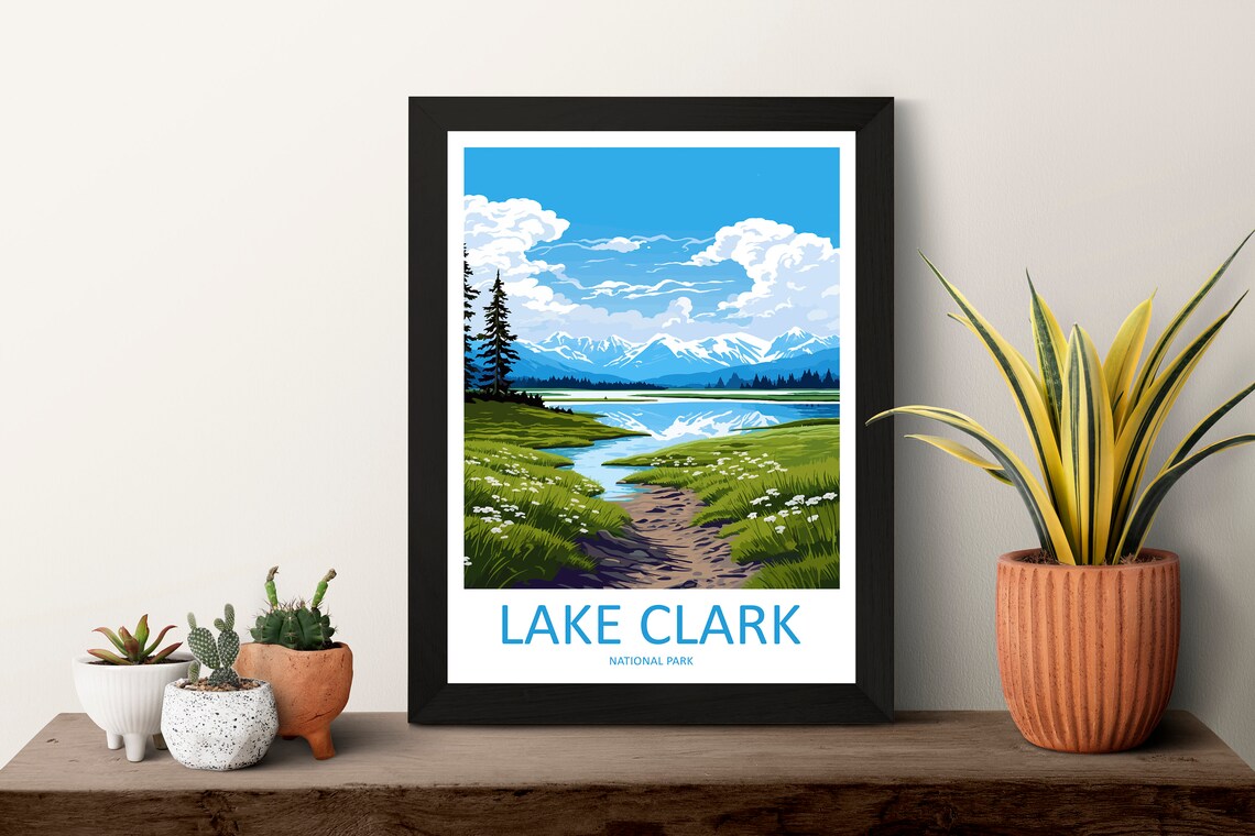 Lake Clark National Park Alaska Snowy Mountains Travel Poster - Image 3