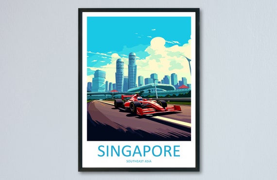 Singapore Travel Print Wall Decor Circuit Poster Motorsport Art Racing Illustration Race Car