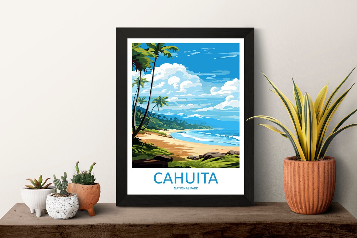 Cahuita National Park Golden Beach Tall Palms Costa Rica Travel Poster - Image 3