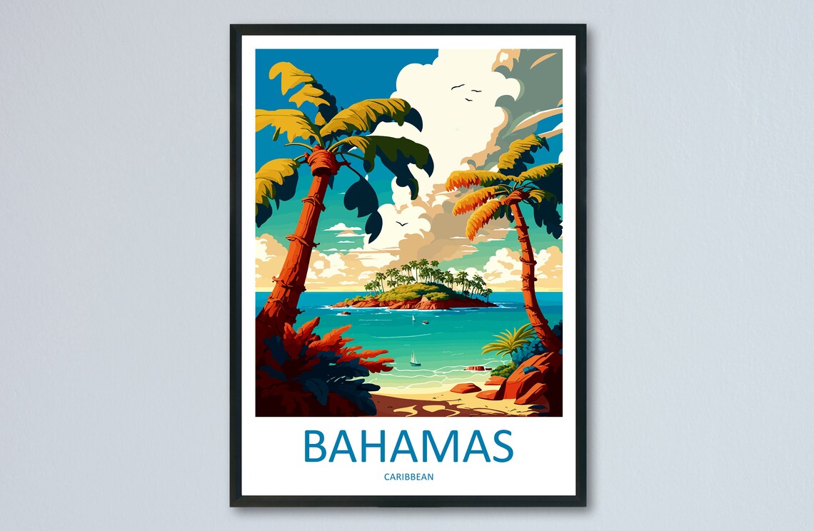 Bahamas Caribbean Tropical Island Palm Trees Turquoise Sea Poster