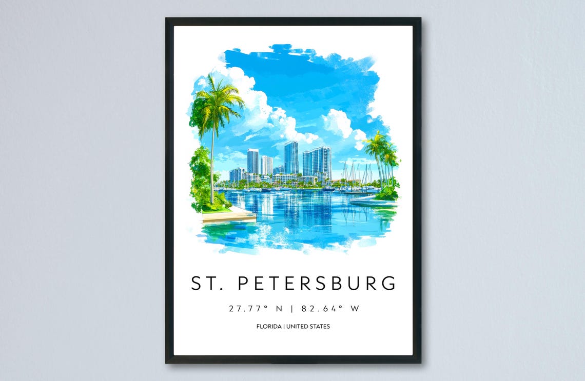 St. Petersburg Florida Palms Skyline Waterfront Watercolor Poster