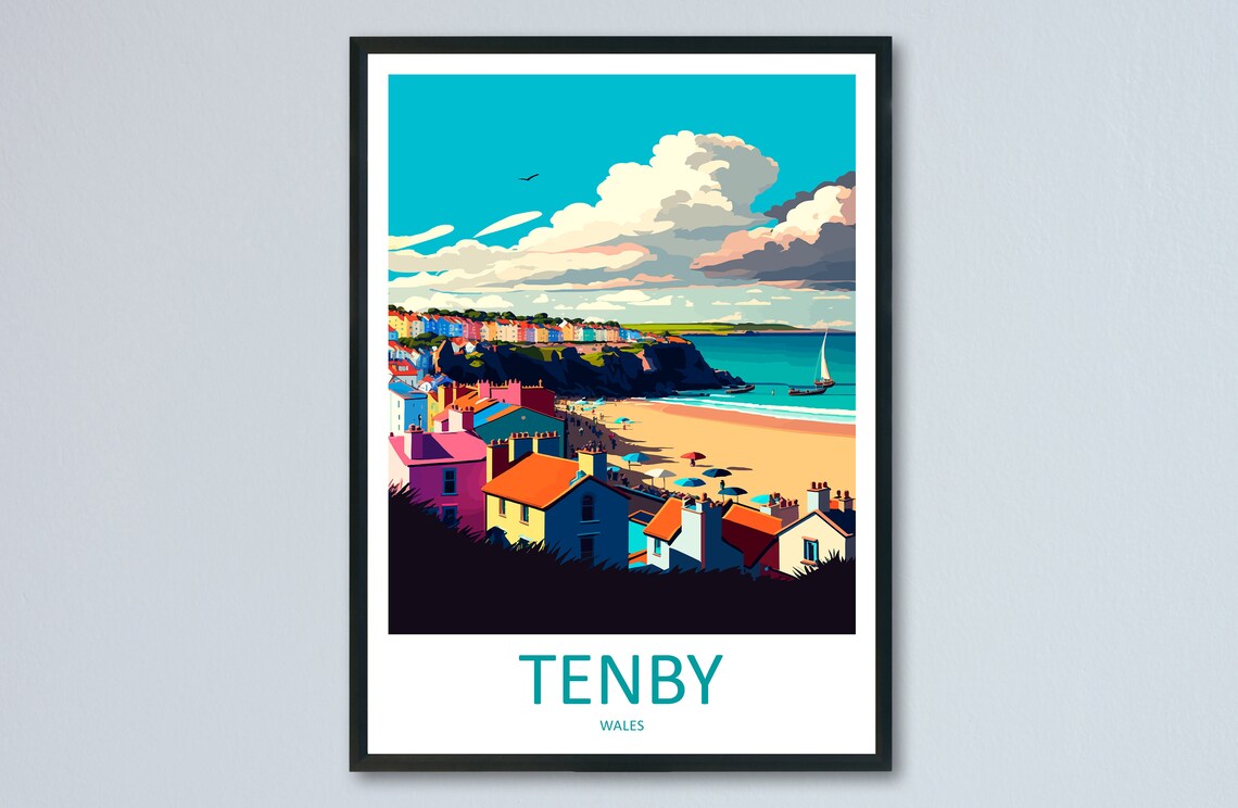 Tenby Wales Seascape Art Print, Travel Poster