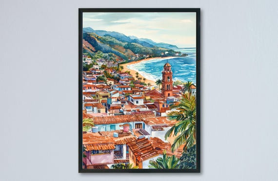Puerto Vallarta Watercolor Travel Poster Print