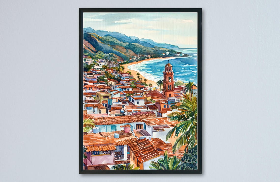 Puerto Vallarta Watercolor Travel Poster Print