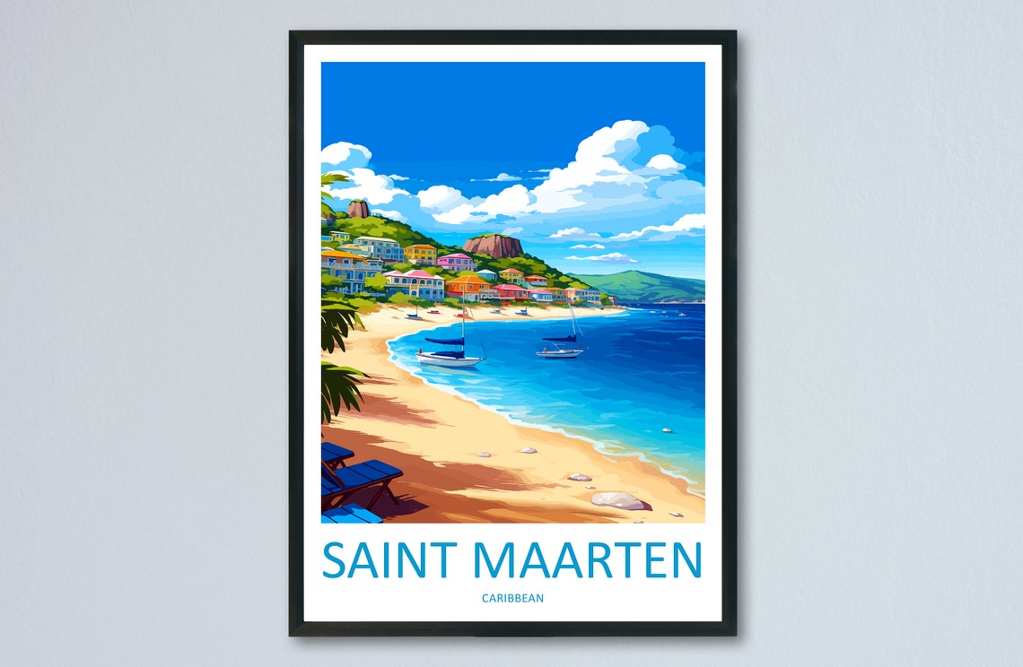 Saint Maarten Caribbean Beach Sailboats And Colorful Hills Poster