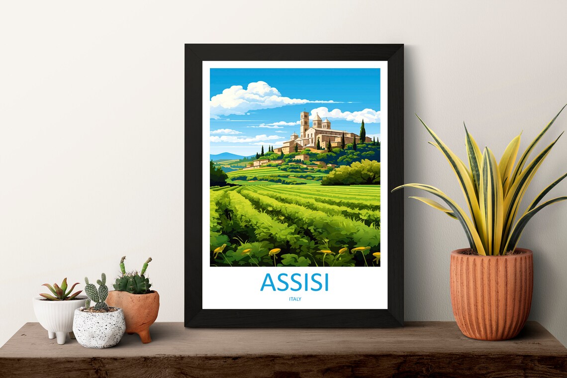 Assisi Italy Basilica On The Hill Vineyard Landscape Travel Poster - Image 3