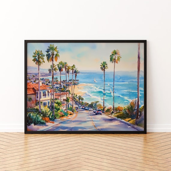 Newport Beach Watercolor Travel Poster, Coastal City