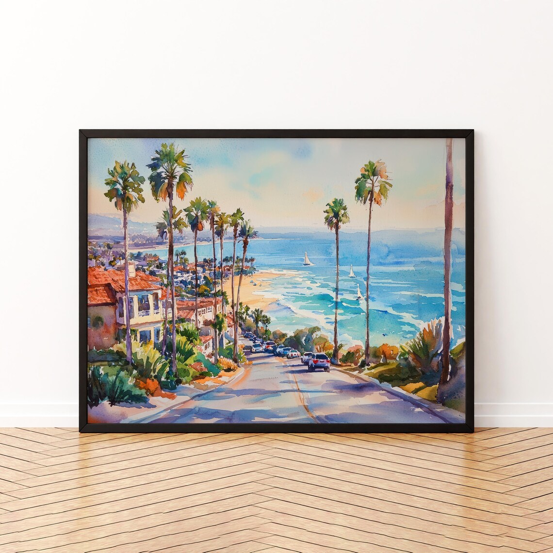 Newport Beach Watercolor Travel Poster, Coastal City