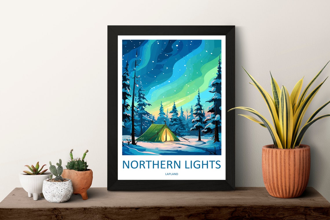Lapland Northern Lights Aurora Tent in Snowy Forest Night Poster - Image 3