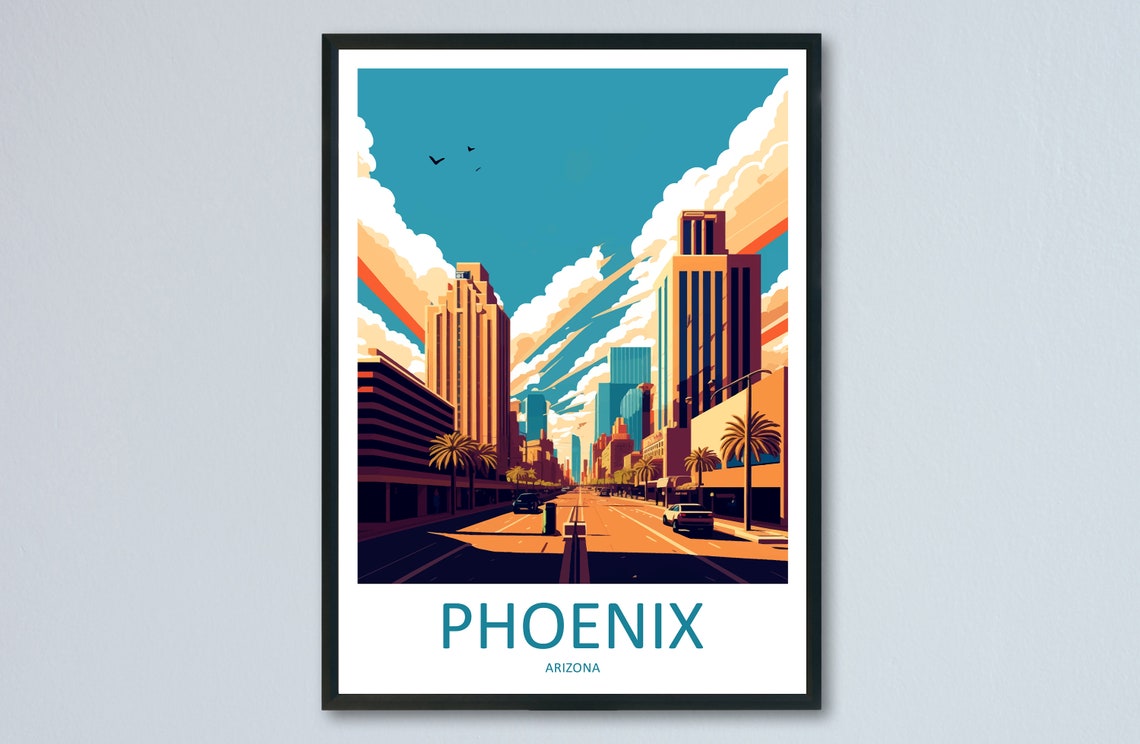 Phoenix Arizona Downtown Skyline Desert Street Sunset Clouds Poster