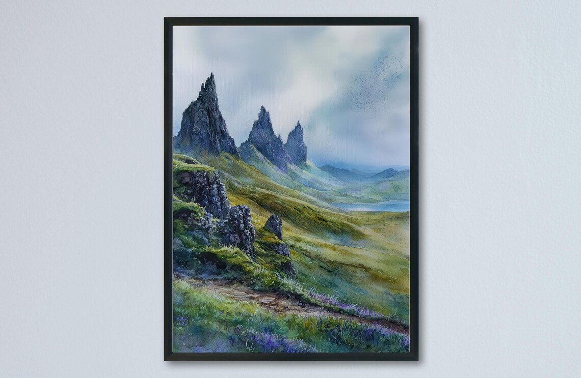 Isle of Skye Old Man of Storr Misty Green Hills Scotland Poster