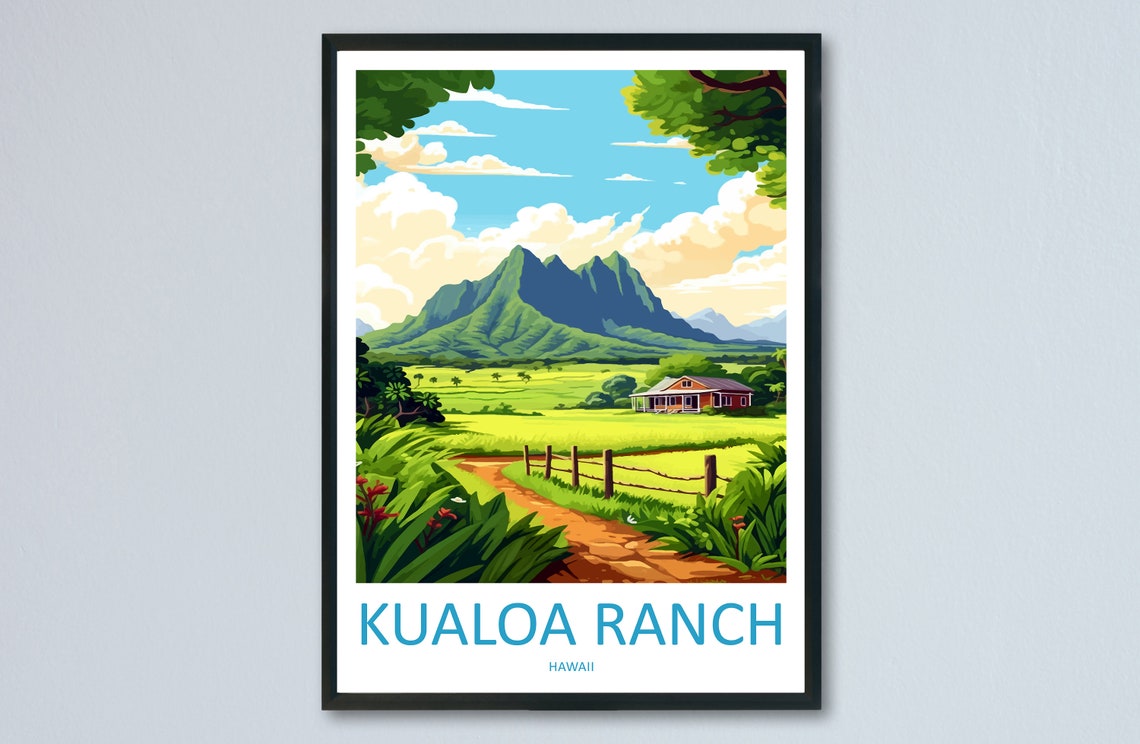 Kualoa Ranch Hawaii Valley Poster with Mountain Ranch House View