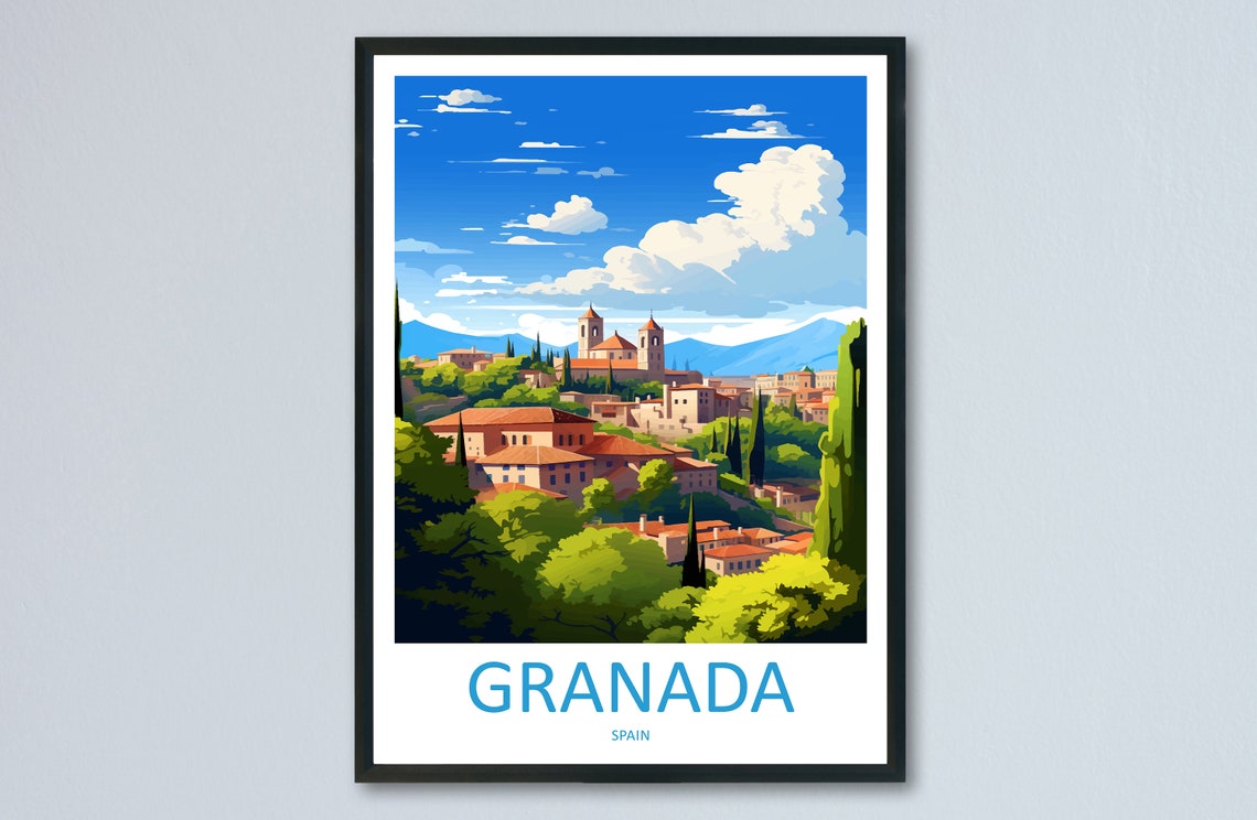 Granada Spain Hillside Old Town Minimalist Travel Poster Andalusia